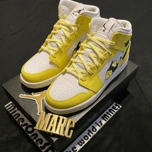 yellow air jordans with flowers